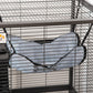 Metal small animal cage with hammock and wire bars, black base tray
