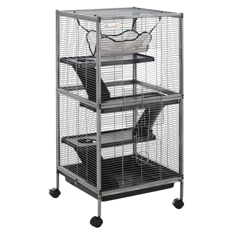 45-inch rolling small animal cage with hammock, multi-level wire shelves and doors