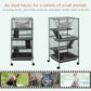 Rolling small animal cage featuring hammock, ramped platforms, and wire door access