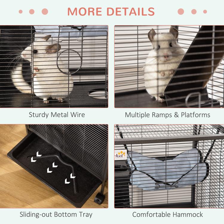 Small pet cage details: sliding bottom tray and comfortable hanging hammock