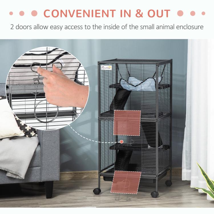 Small animal cage door area with access to interior and hands-on opening