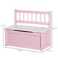 Pink toy storage bench with slatted backrest, lift-top lid, and front storage panel