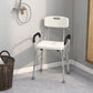 Shower chair with white backrest and seat, black armrests, and non-slip feet