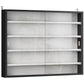 Wall-mounted black display cabinet with two glass doors and adjustable shelves