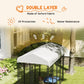 Outdoor dog kennel with double-layer gray roof cover over black wire enclosure