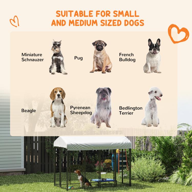 Outdoor dog kennel with roof, black wire enclosure for small and medium dogs
