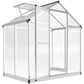 Walk-in polycarbonate greenhouse with roof vent, clear panels, and gray frame