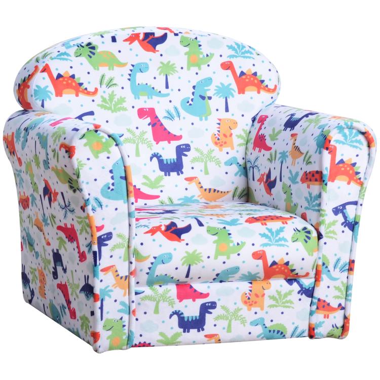 Kids dinosaur print armchair with thick padded seat and rounded arms