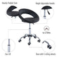 Black padded rolling stool with height-adjust lift and curved open-back seat