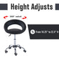Black 360 swivel rolling stool with curved open-back seat and height-adjust base