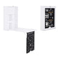 White wall desk cabinet with fold-out tabletop and blackboard panel, front views