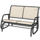 Beige outdoor glider bench with two back panels, dark metal base and curved rockers