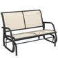 Outdoor glider bench with two beige backrests and black metal rocking base
