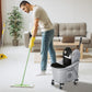 Gray mop wringer cart with black mop basket, handle stem, and four caster wheels