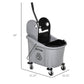 Gray mop wringer cart with black basket insert and four caster wheels