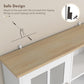 Anti-tipping wall bracket and fitting on a white cabinet with a wood countertop