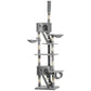 Tall gray cat tree with multiple scratching posts, platforms, side hammock, and stacked condos