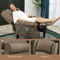 Brown recliner detail view of padded armrest and headrest
