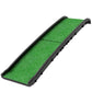 Foldable pet ramp featuring green non-slip grass top and raised edge side rails