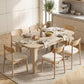 Light oak oval dining table with chairs set up for everyday dining in a bright room