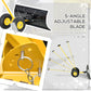 Adjustable rolling snow shovel with black 5-angle blade and yellow frame