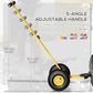 Yellow rolling snow shovel with adjustable multi-position handle and black blade