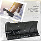 High-capacity rolling snow shovel with black blade and yellow frame