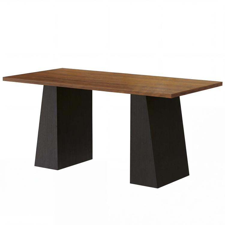 Light walnut tabletop with trapezoidal black legs, 63-inch computer desk