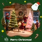 Prelit pink pencil Christmas tree with red ornament balls and glowing lights on stand
