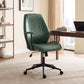 Green mid-back task chair with ribbed backrest, padded armrests, and black swivel base