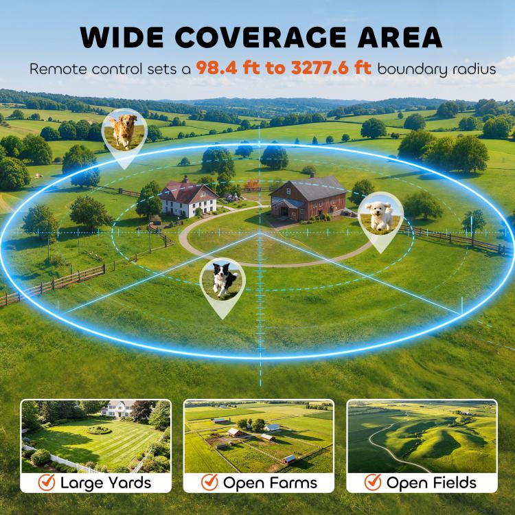 GPS dog training collar receiver with boundary coverage area graphic