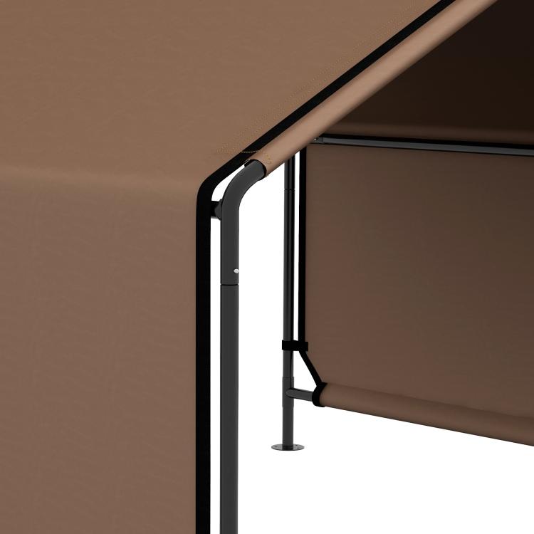 Portable pet shade shelter tent, brown fabric with black metal frame corner