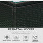 Close-up of dark woven PE rattan wicker weave with rounded corner detail