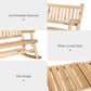 Natural wood rocking loveseat details: slat backrest and curved bench seat