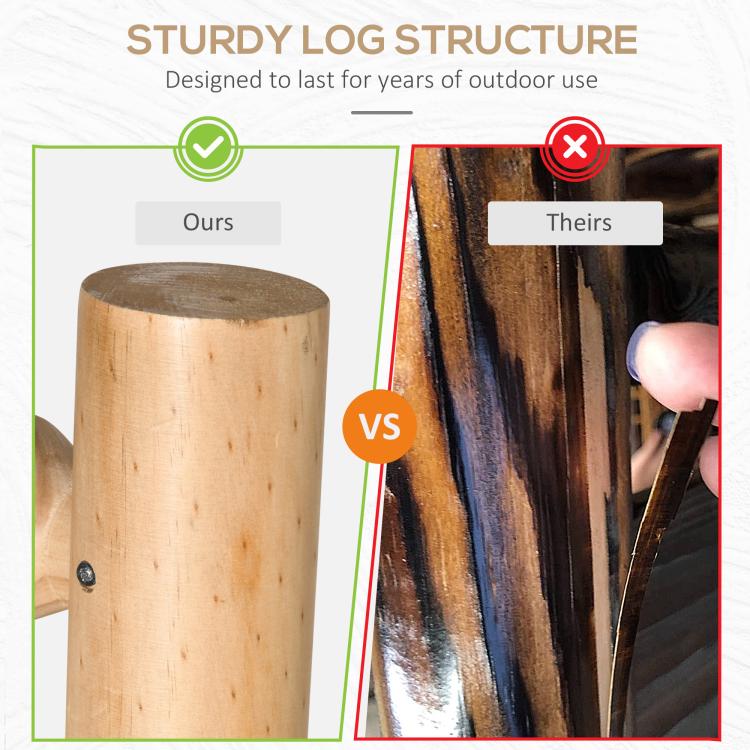 Wood rocking loveseat close-up showing log structure comparison
