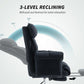 Black reclining chair showing three reclining positions with pull-out footrest