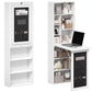 White foldable writing table with open shelving, window panel, and black fabric pocket storage