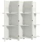 White 5-panel folding wood privacy screen with 3 shelves