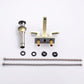 Two-handle deck-mount faucet kit in brushed gold with pop-up drain parts and supply lines