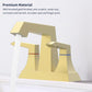Brushed gold two-handle deck-mount bathroom faucet with central spout and lever handles