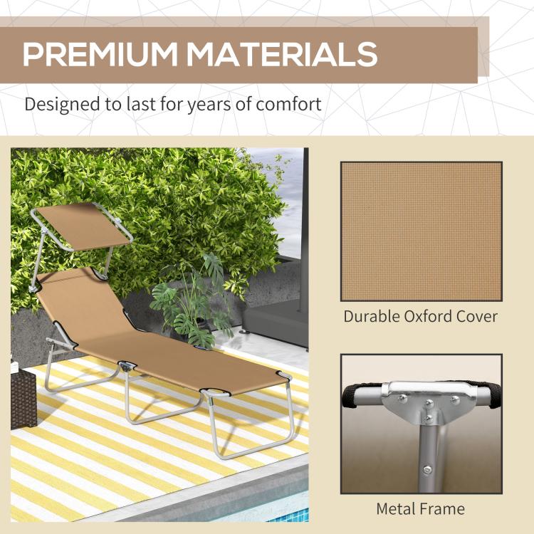 Tan chaise lounge chair with durable Oxford cover fabric and metal frame