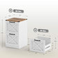 White 2-drawer printer stand with X barn door fronts and black handle pulls, dimensions