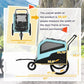Blue dog bike trailer size diagram with side view and wheels