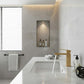 Brushed gold single-handle bathroom sink faucet with long rectangular spout.