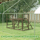 Chicken play set accessory inside an outdoor mesh enclosure with ladder and platforms