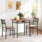 Brown dining table with two chairs and black steel frame for everyday meals