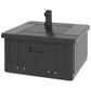 Black umbrella base with umbrella stand and side planter, rectangular outdoor table design