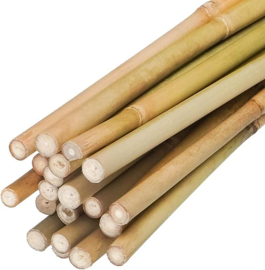 Natural bamboo plant stakes, cut round ends bundled together