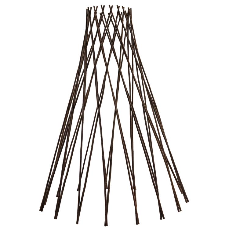 Round wooden willow teepee plant trellis with crisscross trellis poles