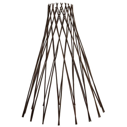 Round wooden willow teepee plant trellis with crisscross trellis poles